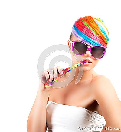 Rainbow colorful fashion makeup Stock Photo