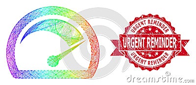 Rubber Urgent Reminder Seal and Multicolored Linear Speed Gauge Vector Illustration