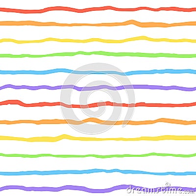 Rainbow colors crooked doodle stripes seamless pattern Vector Illustration