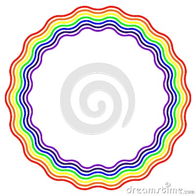 Rainbow colors round frame. Circle frames with Colorful wavy stripes patterns isolated on white background. Spectrum concept. Vector Illustration