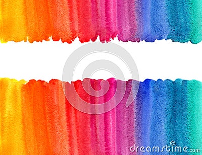 Rainbow colors watercolor horizontal border or frame Stock Photo