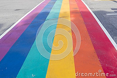 Rainbow coloured crosswalk for Pride Month on Church street in Toronto Stock Photo