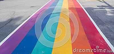 Rainbow coloured crosswalk for Pride Month on Church street in Toronto Stock Photo