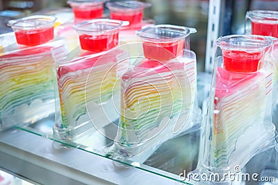 Rainbow Crape Cake in the Shop Stock Photo