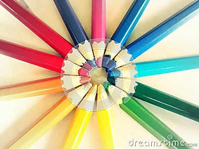 Rainbow crayons round light Stock Photo