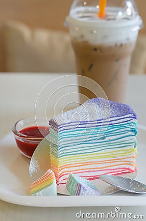 Rainbow crepe cake Stock Photo