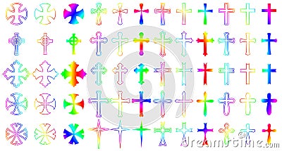 Rainbow Crosses Religion Icon Set Stock Photo