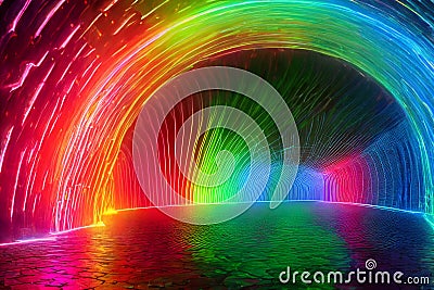 rainbow 3d glowing neon pattern tunnel cave outerspace space lines glow Stock Photo