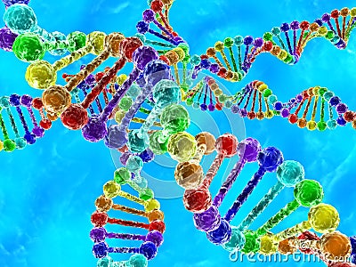 Rainbow DNA (deoxyribonucleic acid) with blue background Stock Photo