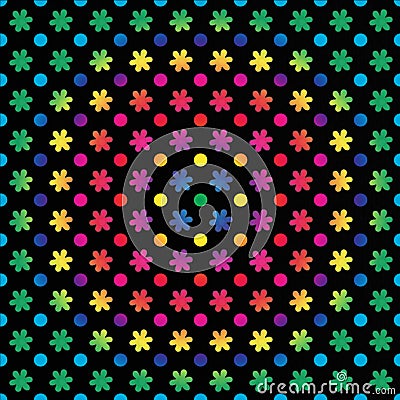 Rainbow Dots and Flowers Stock Photo