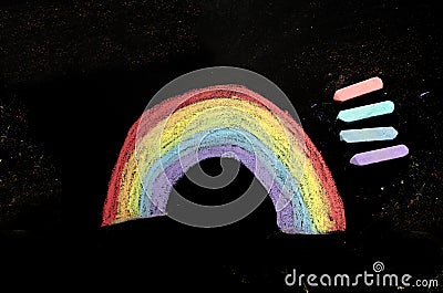 Rainbow drawn on chalkboard Stock Photo