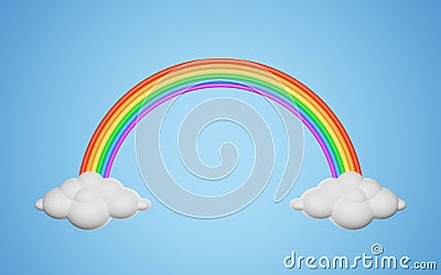 Rainbow emerging from two clouds over a beautiful blue sky. Very nice image perfect for children. Stock Photo