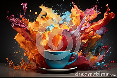Rainbow explosion in the coffee cup,. AI Generated Stock Photo