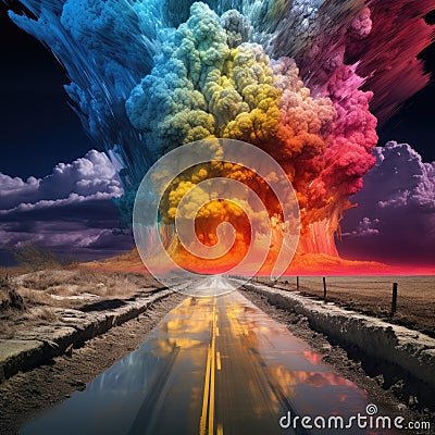 a rainbow explosion on a road Stock Photo