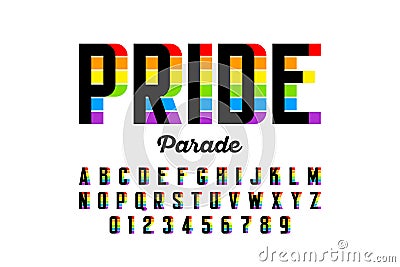 Rainbow flag colors font Vector Illustration