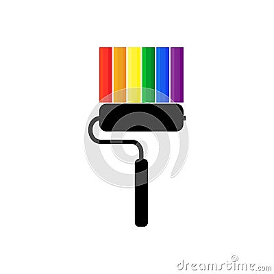 Rainbow flag, gay pride flag or LGBT pride flag and black paint roller Vector Illustration