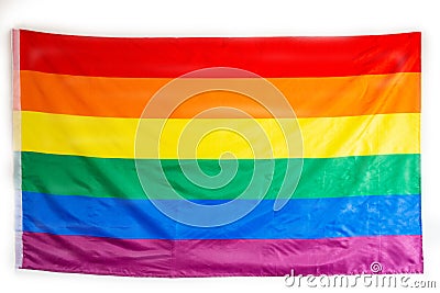 The rainbow flag, gay pride flag and the LGBT pride flag, is a symbol of lesbian, gay, bisexual, and transgender LGBT Stock Photo