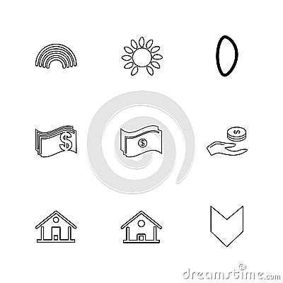 rainbow , flower , dollar, money , coin , home , ecology , sun Vector Illustration