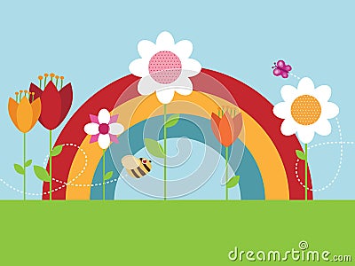 Rainbow flower garden Vector Illustration