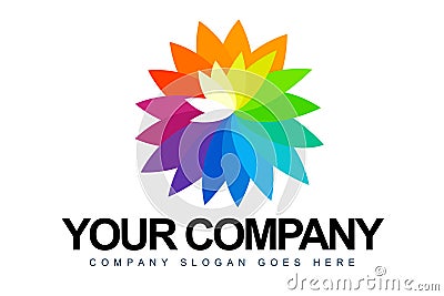 Rainbow Flower Petals Logo Cartoon Illustration