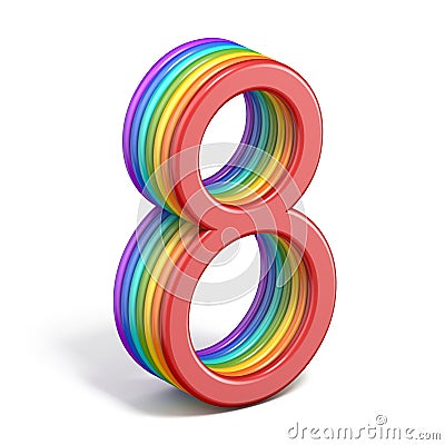 Rainbow font number 8 EIGHT 3D Cartoon Illustration