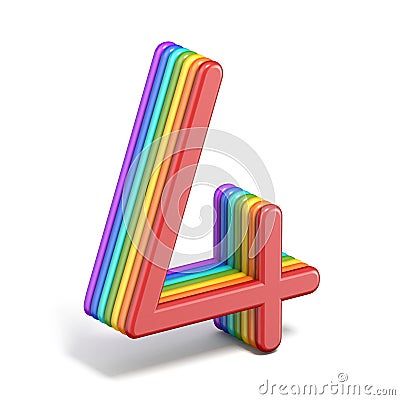 Rainbow font number 4 FOUR 3D Cartoon Illustration