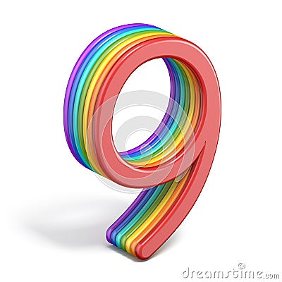 Rainbow font number 9 NINE 3D Cartoon Illustration