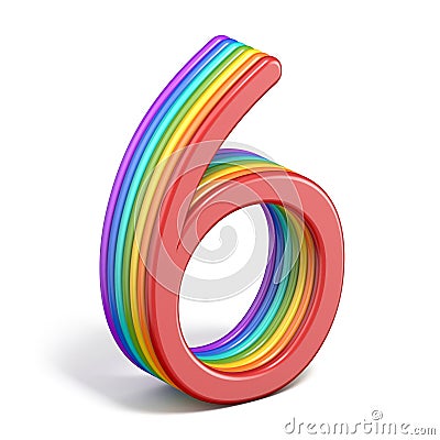 Rainbow font number 6 SIX 3D Cartoon Illustration