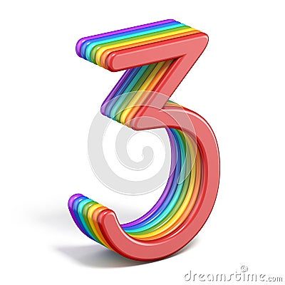 Rainbow font number 3 THREE 3D Cartoon Illustration