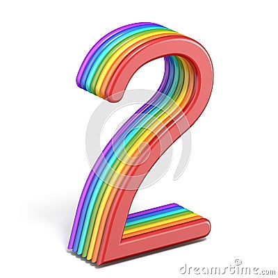 Rainbow font number 2 TWO 3D Cartoon Illustration