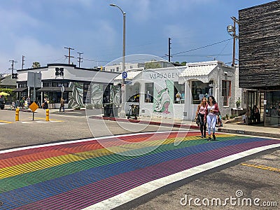 Rainbow gay flag crosswalk in Venice Editorial Stock Photo