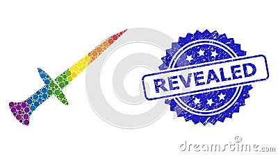 Grunge Revealed Stamp Seal and Bright Dotted Sword Vector Illustration