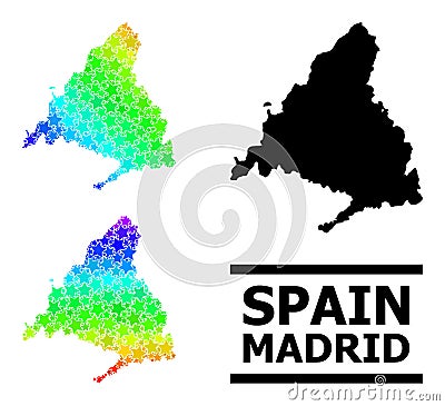 Rainbow Gradient Starred Mosaic Map of Madrid Province Collage Vector Illustration