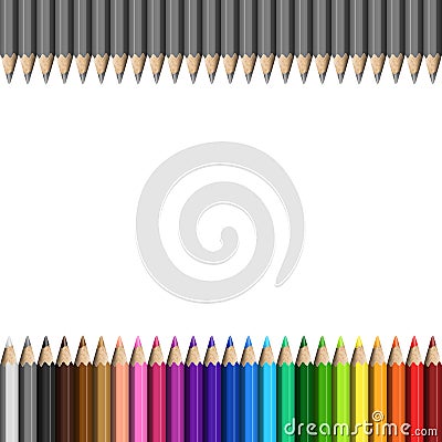 Rainbow and Grey Template of Realistic Colorful Pencils for / Pa Vector Illustration