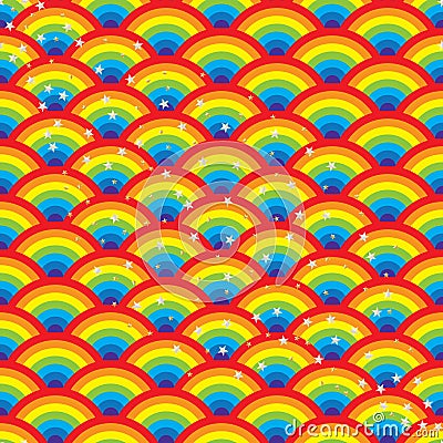 Rainbow half circle star seamless pattern Vector Illustration