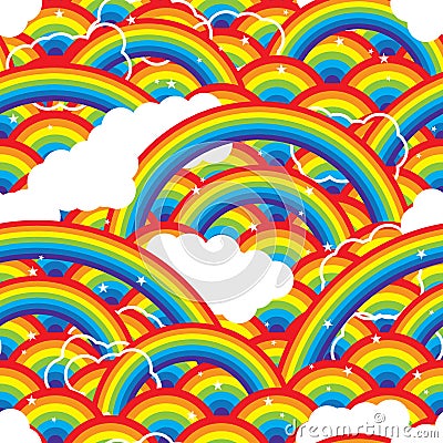 Rainbow half island cloud star seamless pattern Vector Illustration