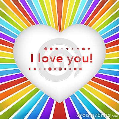 Rainbow heart background with declaration of love. Vector Illustration