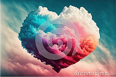 Rainbow heart cloud. Love cloud in the sky. LGBT love background. Queer rainbow heart poster. Generative AI Stock Photo