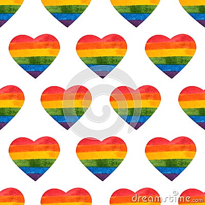 Rainbow heart seamless pattern. LGBT hearts. Hand painted rainbow. Tolerance day card. Vector illustration Vector Illustration