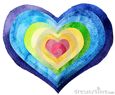 Watercolor textured rainbow heart Stock Photo