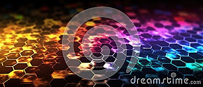 Rainbow hexagonal polygon. Gray geometric triangular polygonal. Abstract mosaic background. Generative AI Stock Photo