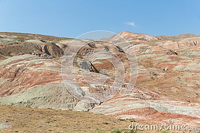 Rainbow hills of Khizi, landscape red mountains. Xizi, Azerbaijan. Stock Photo