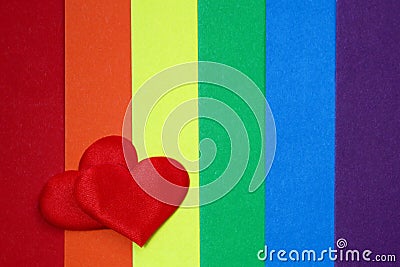 Rainbow homosexual color background with red hearts Stock Photo