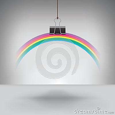 A Rainbow Hung by a Binder Clip Vector Illustration