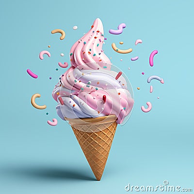 Rainbow Ice cream cone decorated with sprinkle. By generative Ai Stock Photo
