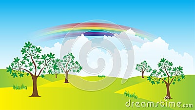 Rainbow Landscape Vector Illustration