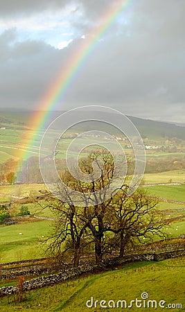 Rainbow landscape in Yorkshire Dales Stock Photo
