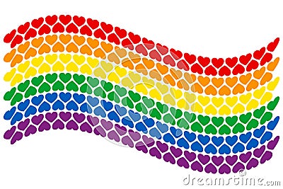 Rainbow LGBT flag with heart shapes, wavy gay pride flag Vector Illustration