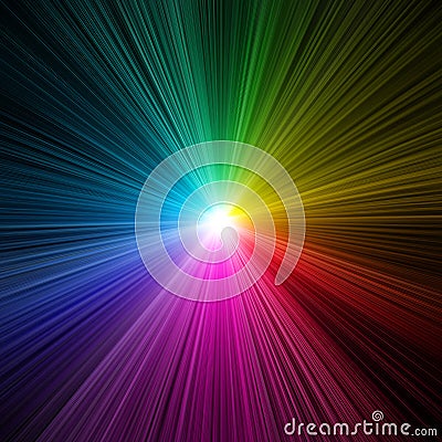 A prism burst of rainbow colored light beams Stock Photo