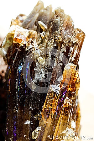 Rainbow light reflections on healing Citrine, Amber Honey Calcite, Quartz wild jewels. Stock Photo